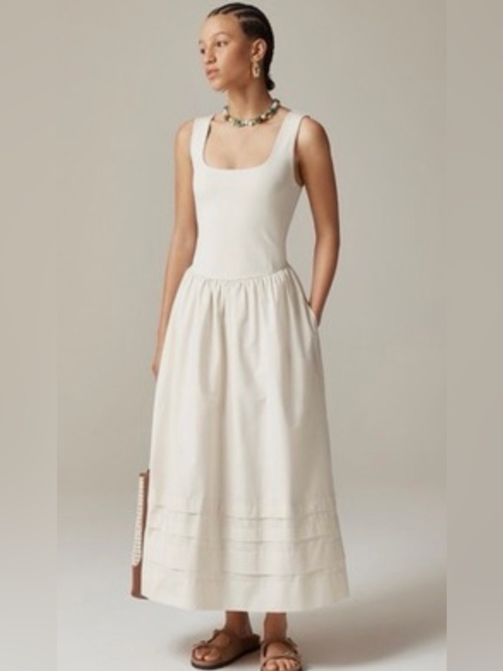 J. Crew Drop Waist Mixy Dress in natural, size L. EUC
